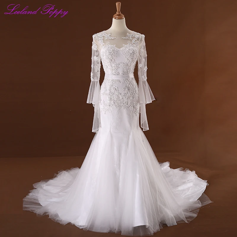 Elegant Women's Scoop Neck Mermaid Wedding Dresses Long Flare Sleeves Vestido de novia Floor Length Crystal Beaded Bridal Gowns
Elegant Women's Scoop Neck Mermaid Wedding Dresses Long Flare Sleeves Vestido de novia Floor Length Crystal Beaded Bridal Gowns