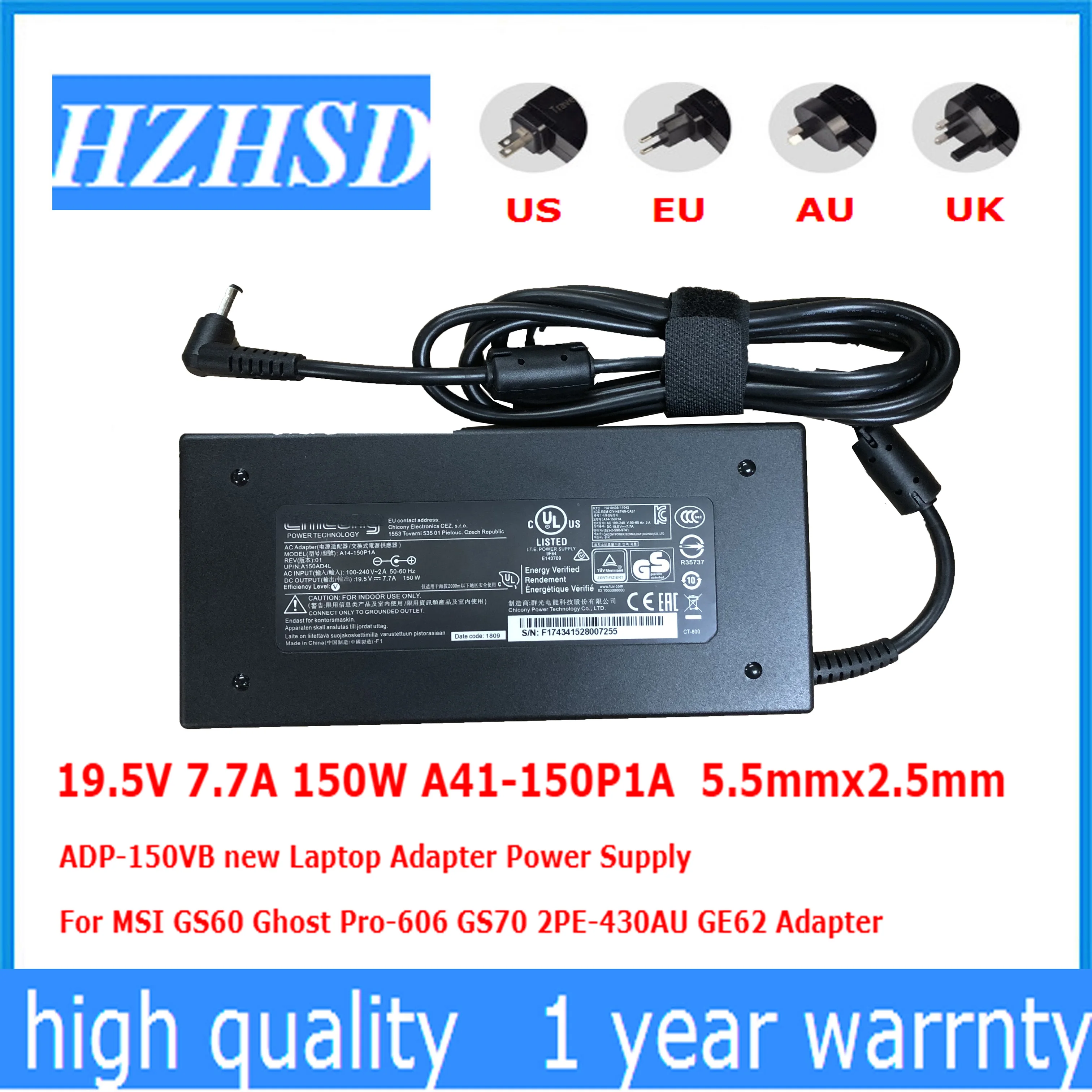 19,5 V 7.7A 150W 5,5mm x 2,5mm A41-150P1A новый блок питания для ноутбука MSI GS60 Pro-606 GS70 2PE-430AU GE62
19,5 V 7.7A 150W 5,5mm x 2,5mm A41-150P1A новый блок питания для ноутбука MSI GS60 Pro-606 GS70 2PE-430AU GE62