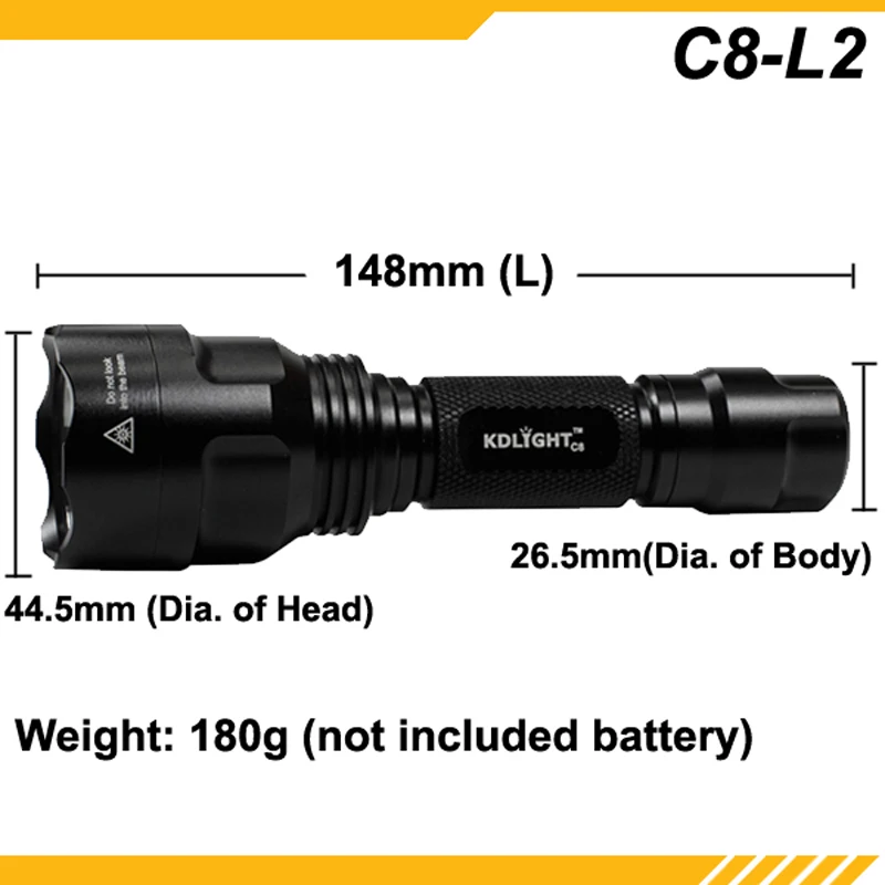 KDLITKER C8-L2 Cree XM-L2 1000 Lumens 3-Mode LED Flashlight - Black ( 1x18650 )