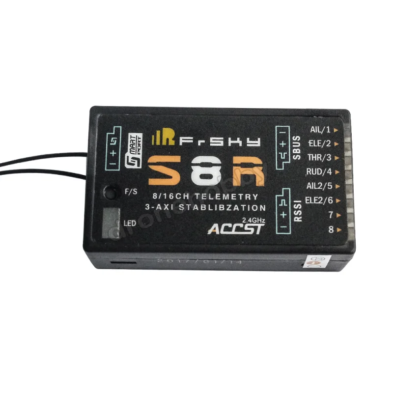 Frsky S8R receiver 2.4G S.Port 8/16 channel SBUS output Built-in 3-axis gyroscope
Frsky S8R receiver 2.4G S.Port 8/16 channel SBUS output Built-in 3-axis gyroscope