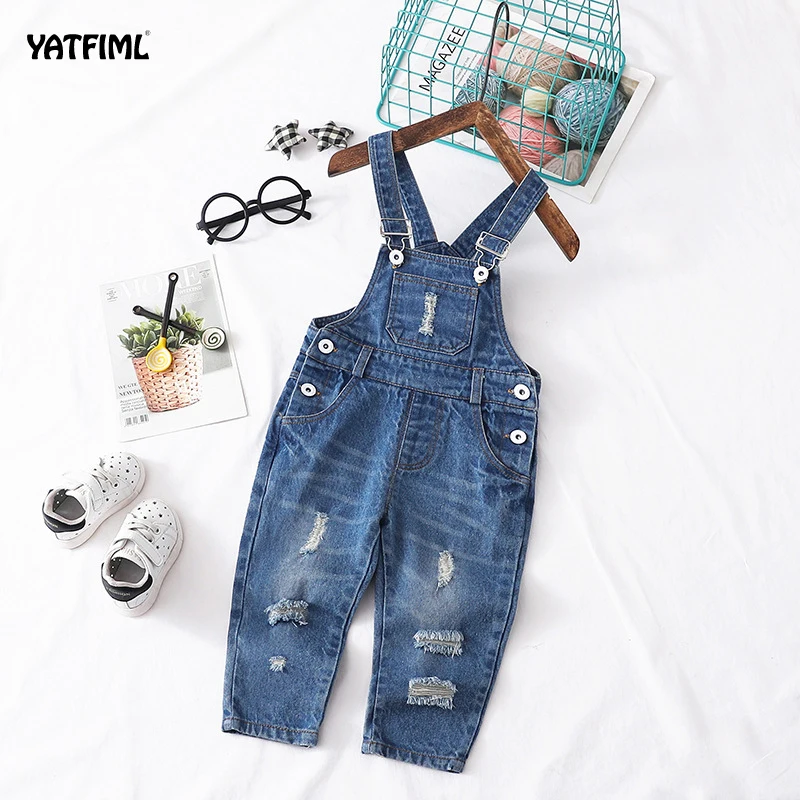 YATFIML осенние джинсовые брюки для мальчиков детские комбинезоны малышей