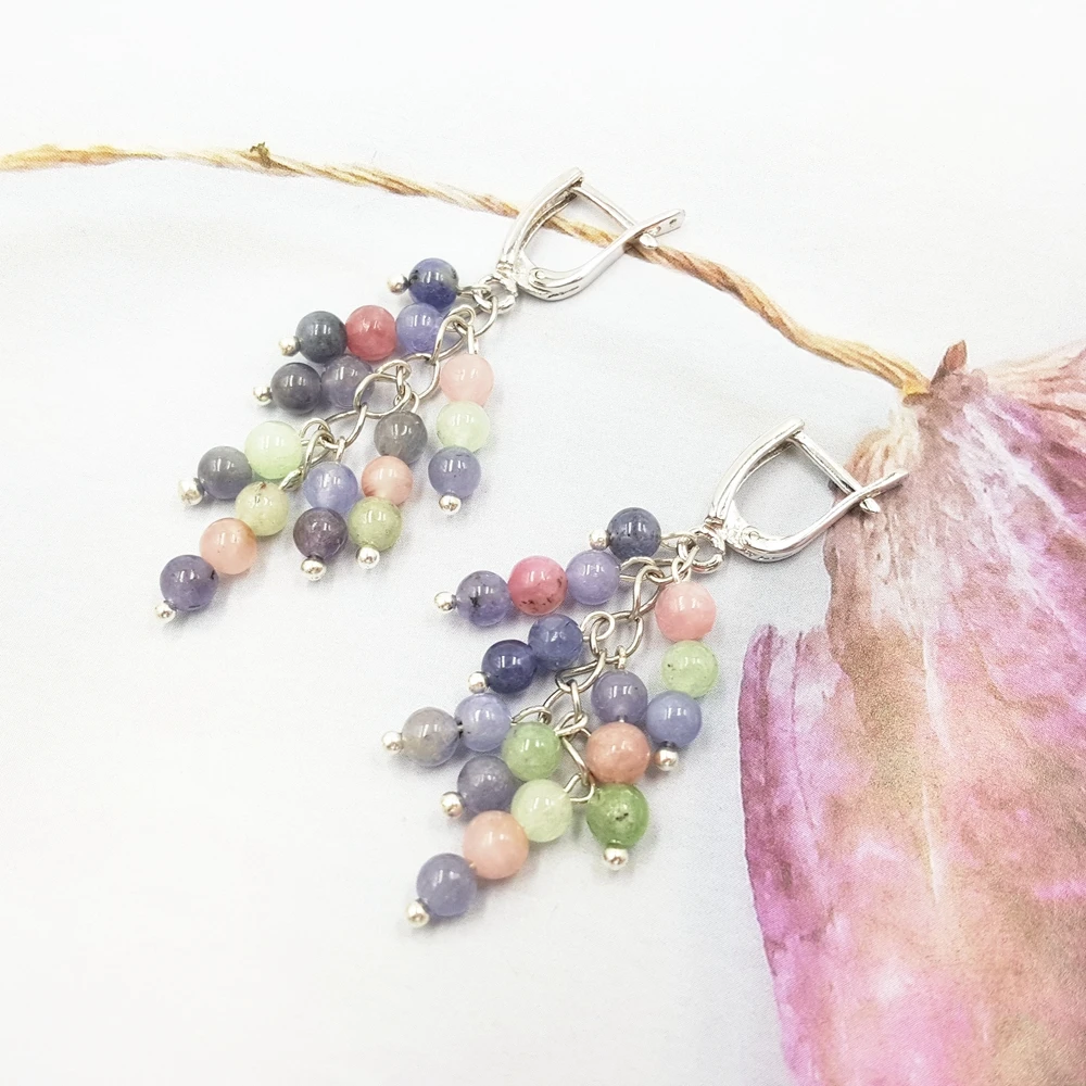 Lii Ji Gemstone Natural Tanzanite Tourmaline 925 Sterling Silver Gold Plated Long Earring Women Fashion Jewelry | Украшения и