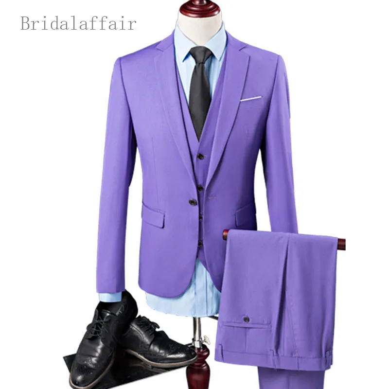 Bridalaffair Последние Мужской костюм Блейзер жилет с брюками комплект фиолетовый