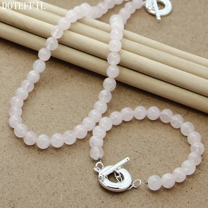 DOTEFFIL Pink Agate 8mm Beaded Chain 925 Sterling Silver Pendant Necklace Bracelet Set For Women Wedding Engagement Jewelry
DOTEFFIL Pink Agate 8mm Beaded Chain 925 Sterling Silver Pendant Necklace Bracelet Set For Women Wedding Engagement Jewelry