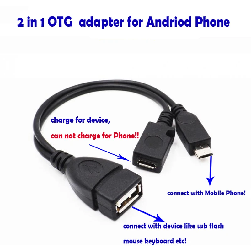 10pcs/lot 2 In 1 OTG Micro USB Host Power Y Splitter USB Adapter to Micro USB Male Female OTG Cable
10pcs/lot 2 In 1 OTG Micro USB Host Power Y Splitter USB Adapter to Micro USB Male Female OTG Cable