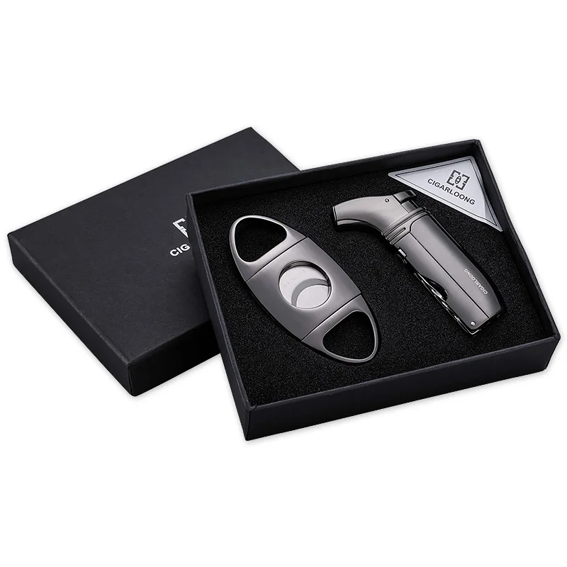 Cigar Lighter Set Portable Windproof Lighter With Cigar Drill Stainless Steel Cigar Scissors CLT-105
Cigar Lighter Set Portable Windproof Lighter With Cigar Drill Stainless Steel Cigar Scissors CLT-105