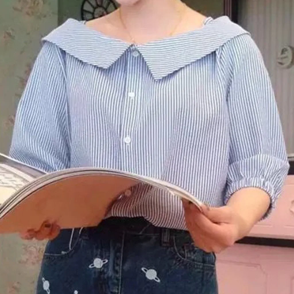 FREE OSTRICH Women Shirts Korean Style Three Quarter Slash Neck Striped Lapel Loose Fashion Elegant Elegant Summer Blouse Shirts
FREE OSTRICH Women Shirts Korean Style Three Quarter Slash Neck Striped Lapel Loose Fashion Elegant Elegant Summer Blouse Shirts