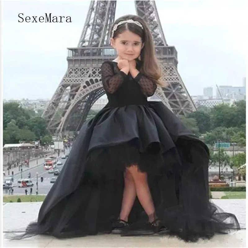 Black Satin Pageant Gowns For Princess Long Sleeve High Low Flower Girl Dresses with Bow Kids Birthday Dresses Custom Made
Black Satin Pageant Gowns For Princess Long Sleeve High Low Flower Girl Dresses with Bow Kids Birthday Dresses Custom Made