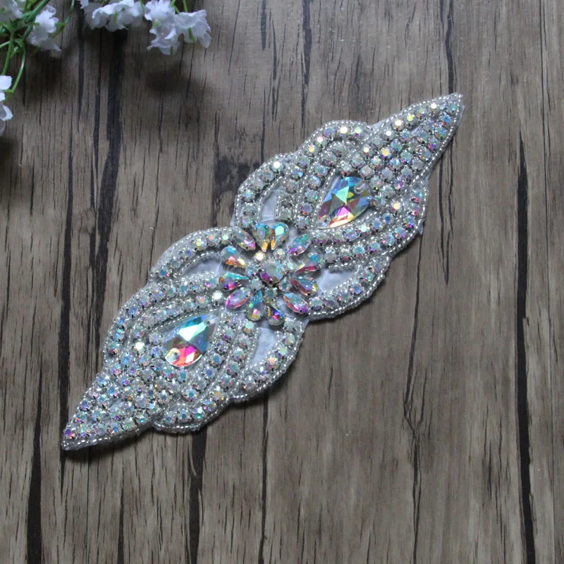 

Free Shipping Wholesale 5pcs/lot 7'' AB Rhinestone Applique for Wedding Gown Bridal Sash Iron On Rhinestone Patch LSAP91902