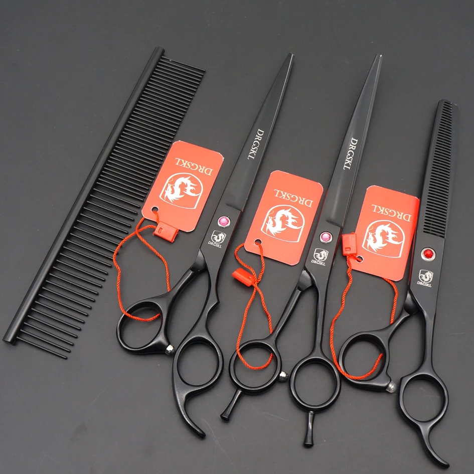DRGSHK 3 PCS professional dog hair scissors set pet scissors suit, black paint 8.0 inch pet grooming scissors + bag
DRGSHK 3 PCS professional dog hair scissors set pet scissors suit, black paint 8.0 inch pet grooming scissors + bag