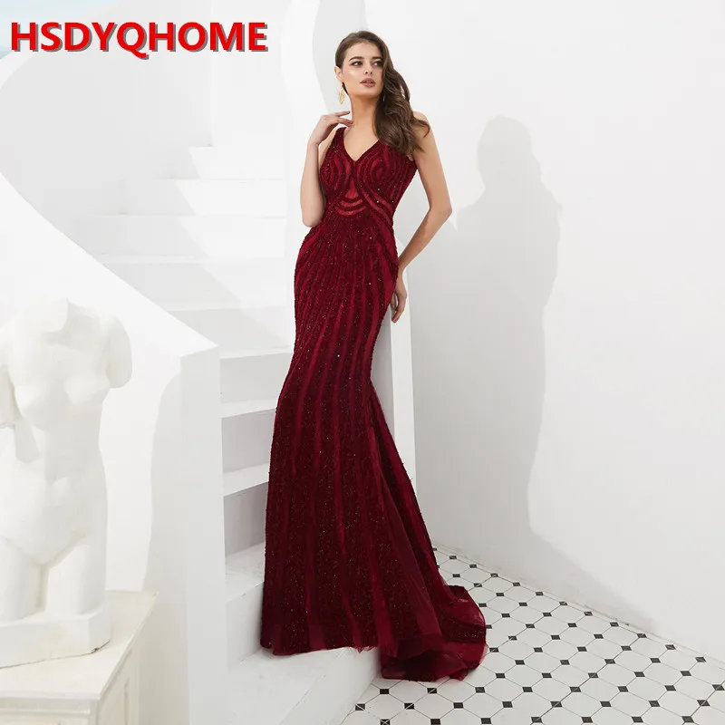 Mermaid Evening Dress Sexy Deep V-neck Backless Court Train Hot Sequin Beading Stripe Women Wine Star Dress
Mermaid Evening Dress Sexy Deep V-neck Backless Court Train Hot Sequin Beading Stripe Women Wine Star Dress