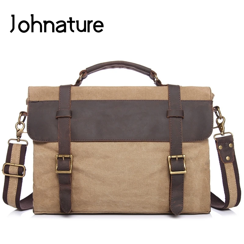 Мужская винтажная деловая сумка Johnature, портфель из ткани и кожи Крейзи Хорс, сумка через плечо, 2021
Мужская винтажная деловая сумка Johnature, портфель из ткани и кожи Крейзи Хорс, сумка через плечо, 2021