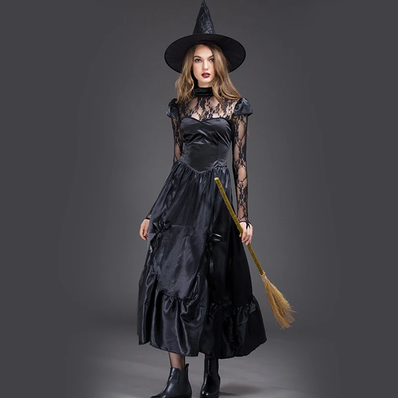 Free shipping 2018 New women Halloween costumes witch black lace long dress adult cosplay role play witch costume
Free shipping 2018 New women Halloween costumes witch black lace long dress adult cosplay role play witch costume