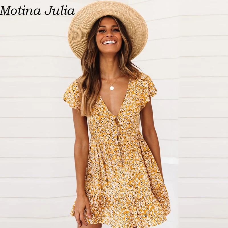 Motina Julia элегантное Бохо с пляжным цветочным принтом свободное платье из хлопка