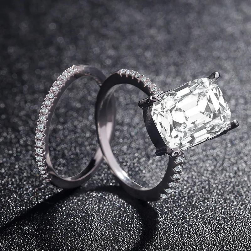 Фото Новое Большое белое квадратное кольцо с цирконием набор женских обручальных