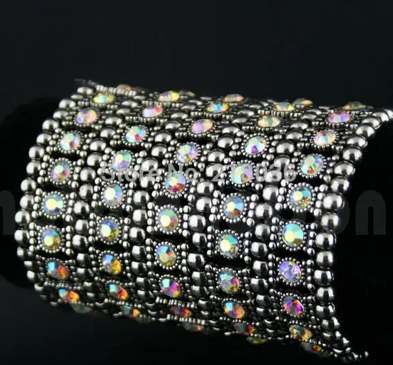 

5 Row AB Rhinestone Multilayer Bracelet Stretch Expandable Steampunk Cuff Charm Bracelet Bangle For Woman Wedding Party Jewelry