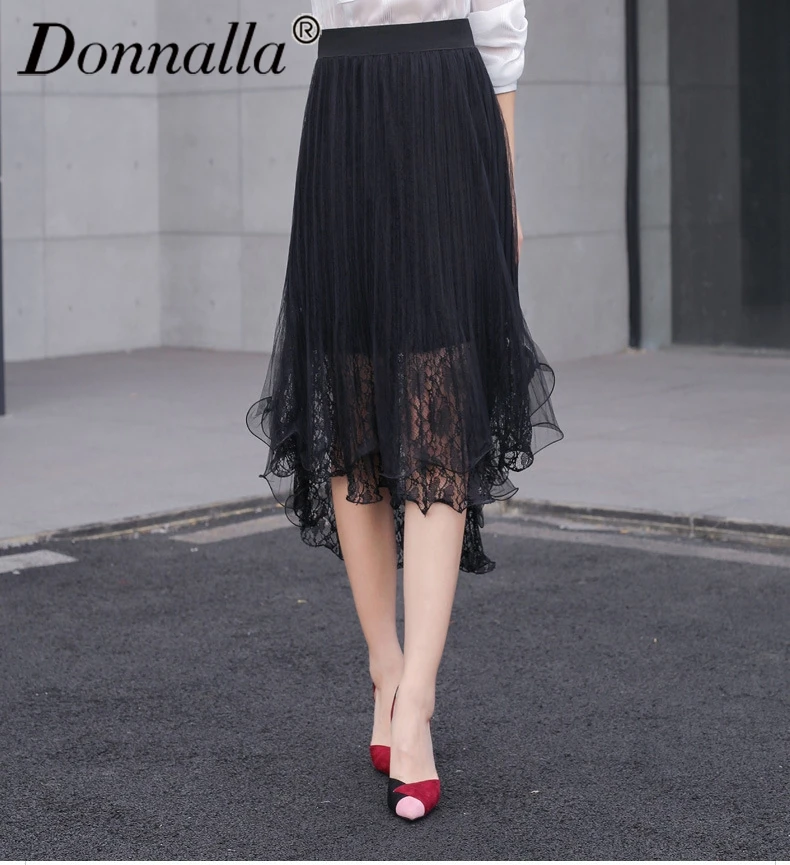 Donnalla Для женщин юбки модные летние Офисные женские туфли по колено с кружевными