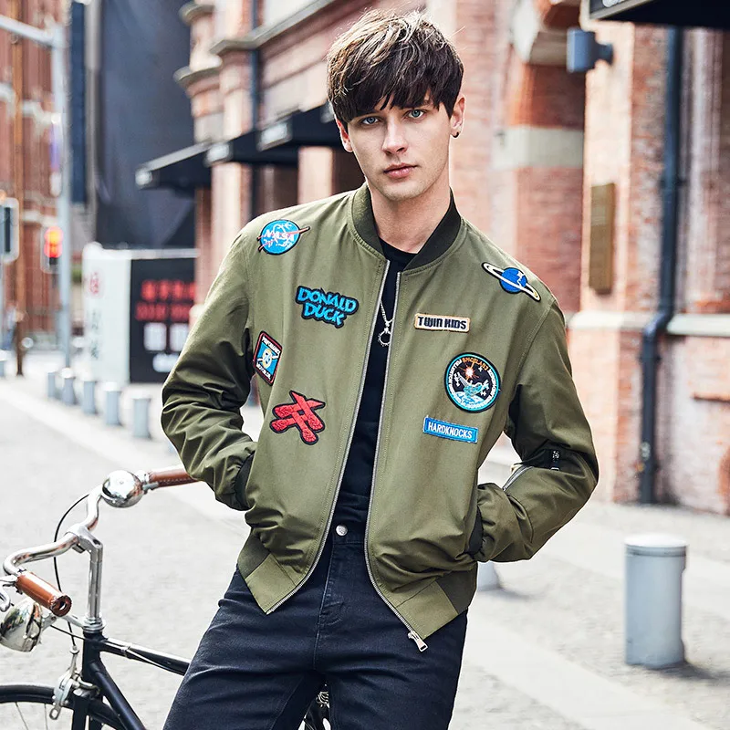 men clothes bomber jacket 2018 new spring clothes casual rib sleeve green baseball jersey appliques stand neck collar streetwear
men clothes bomber jacket 2018 new spring clothes casual rib sleeve green baseball jersey appliques stand neck collar streetwear