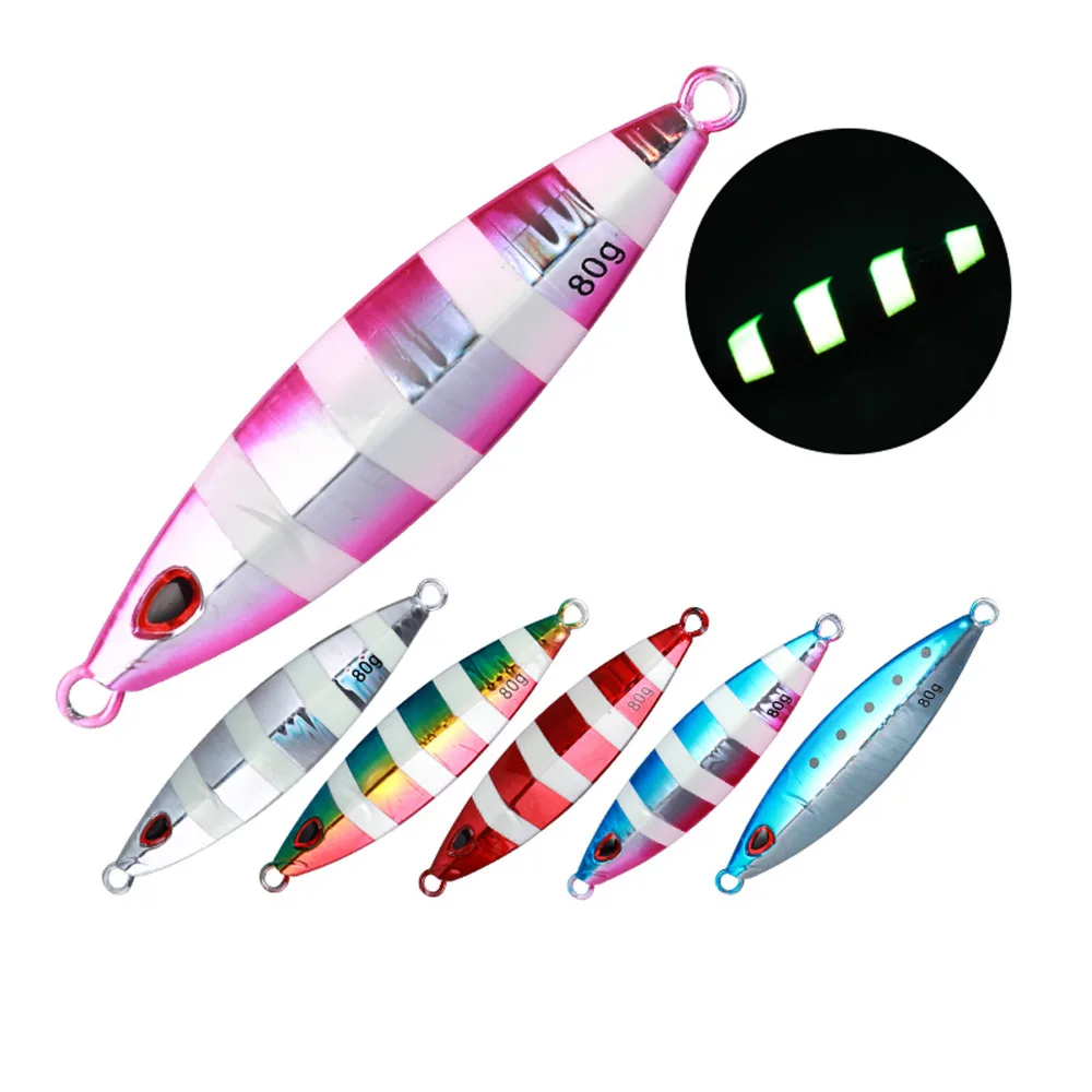 

5PCS Glow Slow Jigging Metal Jig Deep sea Night Fishing Jigging Lure Jigbait spoon baits 40g 60g 80g 100g 150g 200g