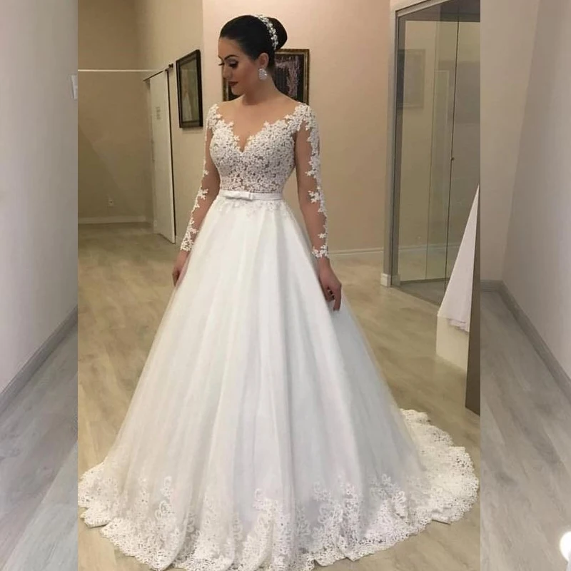 vestido de noiva White Long Sleeve Wedding Dress Ball Gown Lace Applique Illusion Scoop Neck Court Train Bridal Gowns
vestido de noiva White Long Sleeve Wedding Dress Ball Gown Lace Applique Illusion Scoop Neck Court Train Bridal Gowns