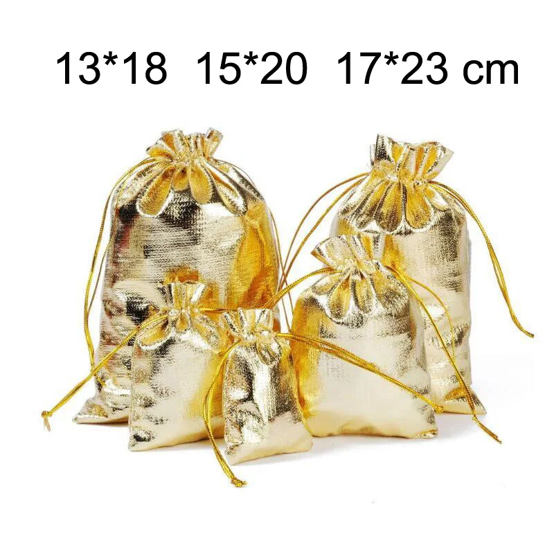 50 Pcs/lot 13*18, 15*20, 17*23 cm Golden/Silver Colour Fabric Drawstring Bags For Wedding Christmas Gift Packaging Pouches
50 Pcs/lot 13*18, 15*20, 17*23 cm Golden/Silver Colour Fabric Drawstring Bags For Wedding Christmas Gift Packaging Pouches
