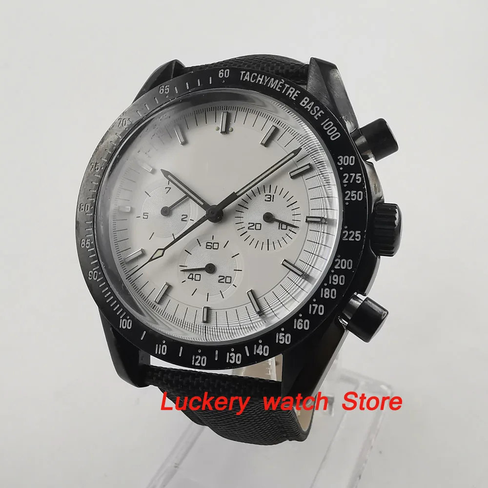 40mm no logo watch black case white dial Arched glass Multifunction date Automatic movement men watch-BA77
40mm no logo watch black case white dial Arched glass Multifunction date Automatic movement men watch-BA77