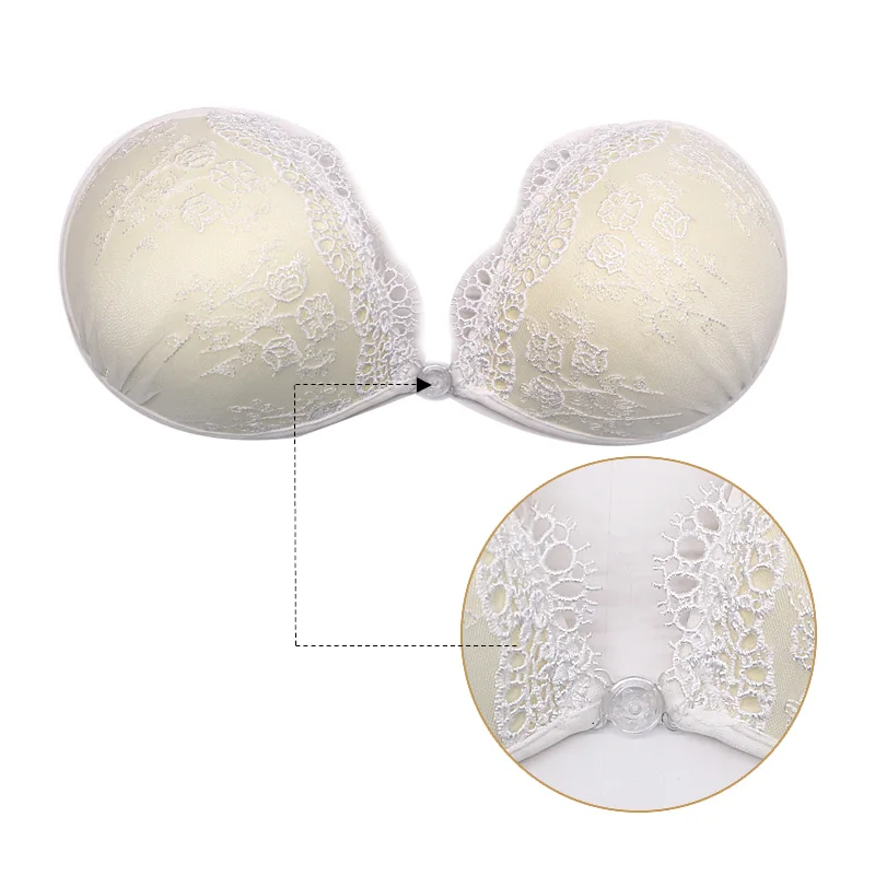 Sexy Lace Wireless Front Closure Bra Women Push Up Invisible Silicone Sticky Comfort Breathable Backless Bralette | Женская одежда