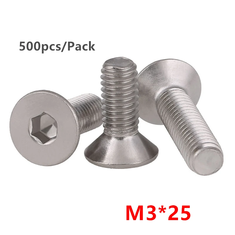 500pcs M3*25mm Flat Screw DIN7991 Hex Socket Flat Countersunk Head Screw Bolt SUS304 stainless steel M3X25mm Bolts
500pcs M3*25mm Flat Screw DIN7991 Hex Socket Flat Countersunk Head Screw Bolt SUS304 stainless steel M3X25mm Bolts