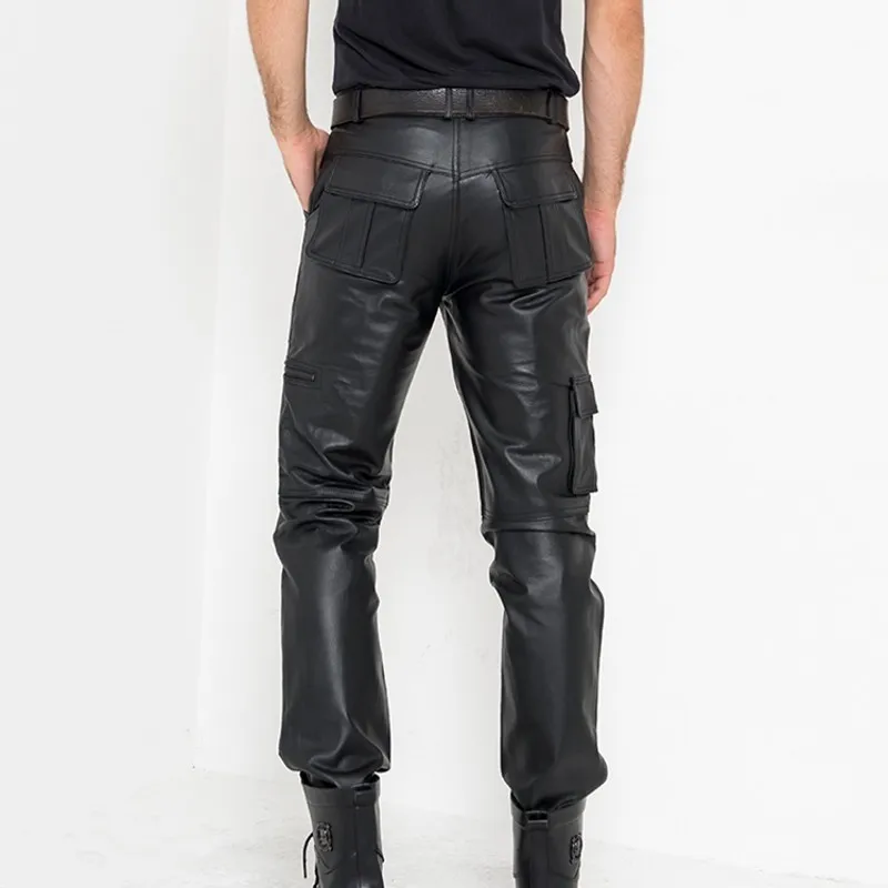 Мужские Модные осенние повседневные брюки Calca Masculina из натуральной кожи уличная