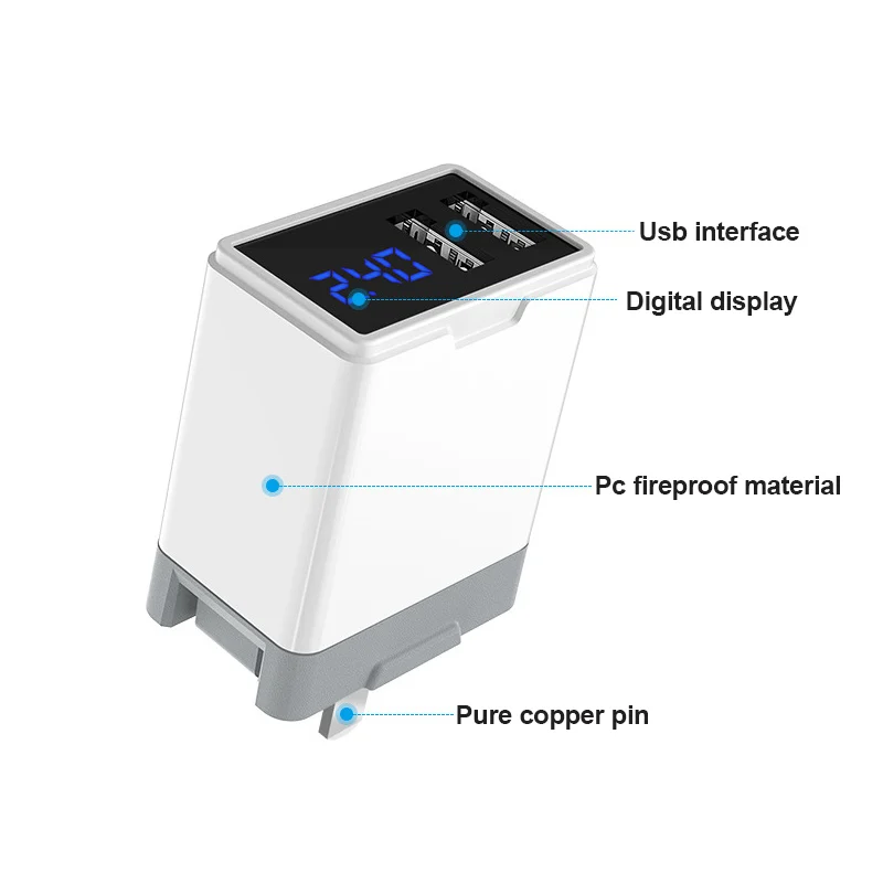 New Foldable Plug 5V/2.4A Dual Port USB Power Adapter with Digital Display DOM668
New Foldable Plug 5V/2.4A Dual Port USB Power Adapter with Digital Display DOM668