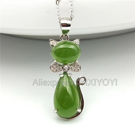 925 Sterling Silver Green HeTian Jade Jasper Beads Inlay Cute Cat Design Lucky Pendant + Chain Necklace Fine Jewelry Charm Gift
925 Sterling Silver Green HeTian Jade Jasper Beads Inlay Cute Cat Design Lucky Pendant + Chain Necklace Fine Jewelry Charm Gift