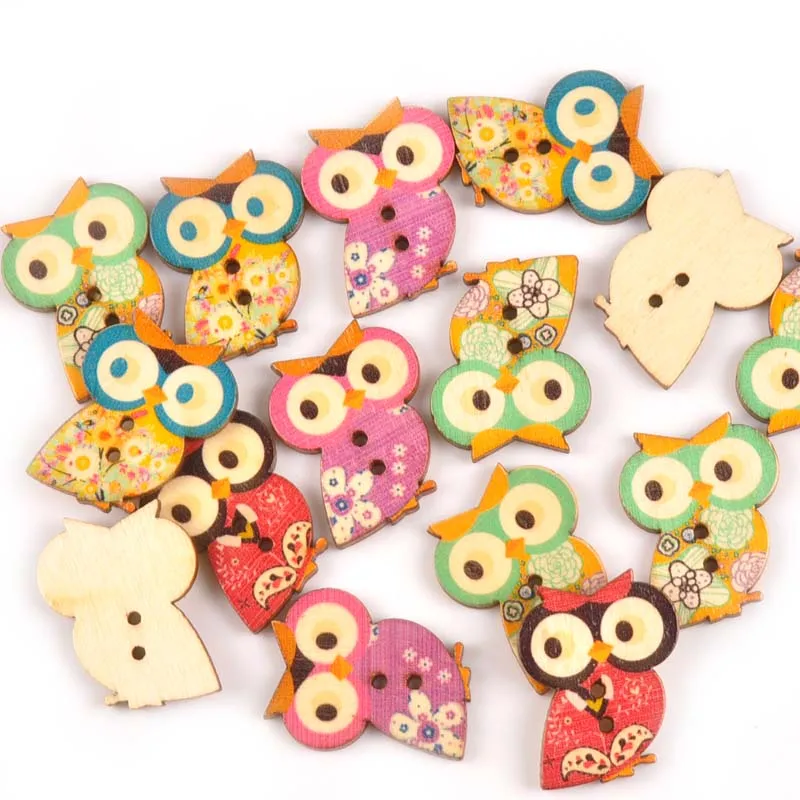 50pcs Lovely Owl Wooden Buttons for clothing Sewing Scrapbooking Crafts Woodcraft Button DIY Clothes Accessories 24x30mm M0729x | Дом и сад