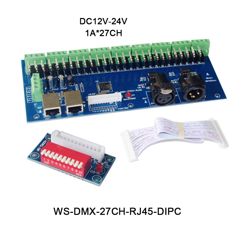 Бесплатная доставка 27 каналов DMX512 декодер с XRL 3P RJ45 27CH led RGB контроллер для