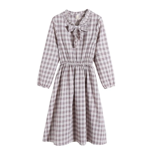 Autumn Long Sleeve Preppy Style Plaid Midi Women Dress Bow Cotton And Linen A-line Dress Women Preppy Style Brief Vestidos Mujer
Autumn Long Sleeve Preppy Style Plaid Midi Women Dress Bow Cotton And Linen A-line Dress Women Preppy Style Brief Vestidos Mujer