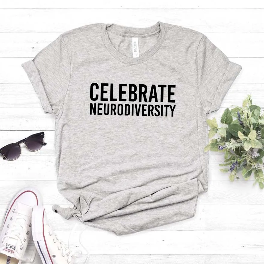 Праздновать Neurodiversity буквы женская футболка хлопок свободный покрой забавная для