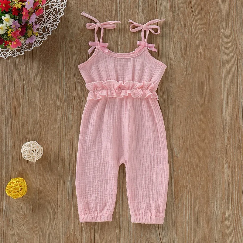 Baby girl romper in summer children's cotton and linen solid color sling romper for 0-24M
Baby girl romper in summer children's cotton and linen solid color sling romper for 0-24M