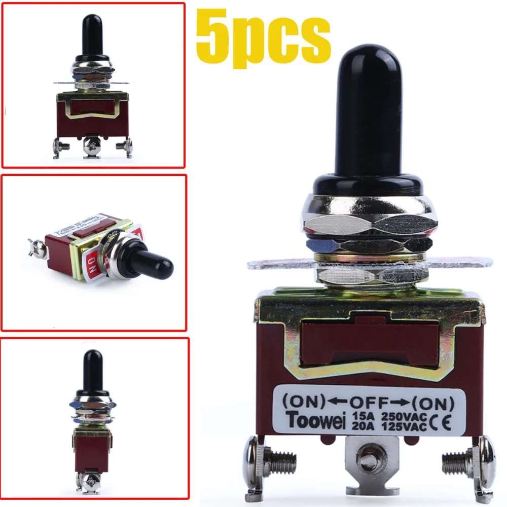 

Rocker Toggle Switch Heavy Duty 20A 125V / 15A 250V AC SPDT 3 Position 3 Terminal 3 Pin ON-OFF-ON 3P Toggle Switches with Boot