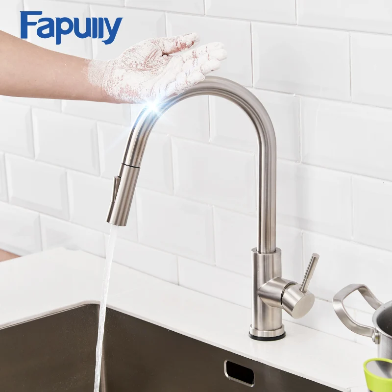 Fapully High Arc Brushed Nickel Touch Control Sensor Kitchen Faucet Pull Out Cock Mixer Pull Down Smart Kitchen Sensor Faucet
Fapully High Arc Brushed Nickel Touch Control Sensor Kitchen Faucet Pull Out Cock Mixer Pull Down Smart Kitchen Sensor Faucet