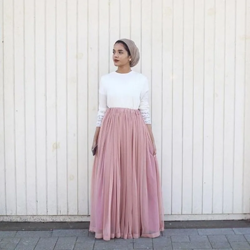 Muslim Style Pink Full Length Skirt Custom Made Elastic Waistline A Line Floor Length Long Maxi Skirt Pleated Tulle Skirt
Muslim Style Pink Full Length Skirt Custom Made Elastic Waistline A Line Floor Length Long Maxi Skirt Pleated Tulle Skirt