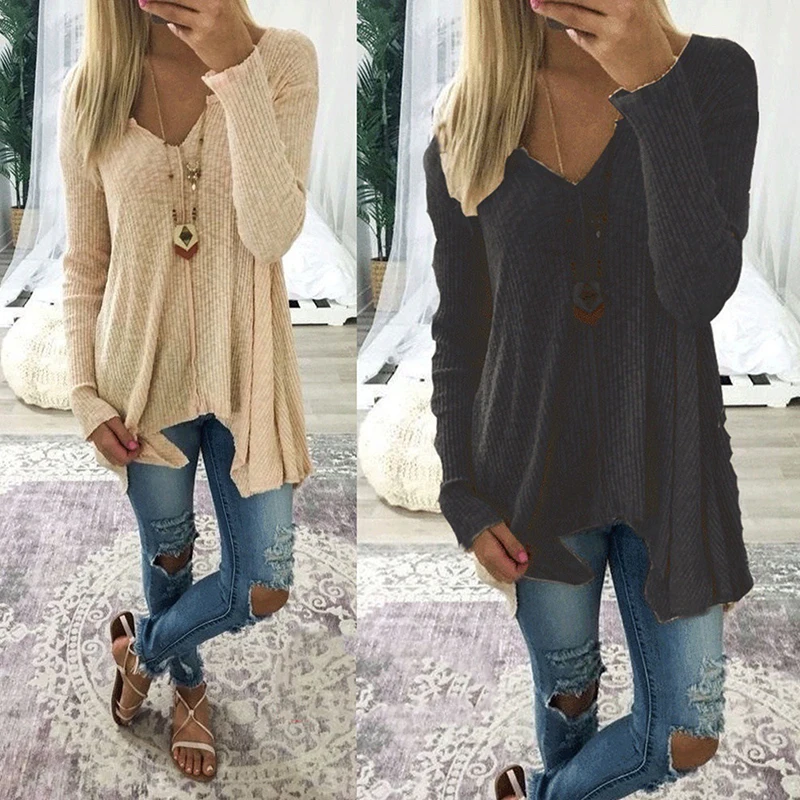 Women Sweater Autumn Pullovers Tops Long Sleeve Sweaters Solid Color V-Neck Basic Bottoming Jumper Women Long Irregular Sweater
Women Sweater Autumn Pullovers Tops Long Sleeve Sweaters Solid Color V-Neck Basic Bottoming Jumper Women Long Irregular Sweater