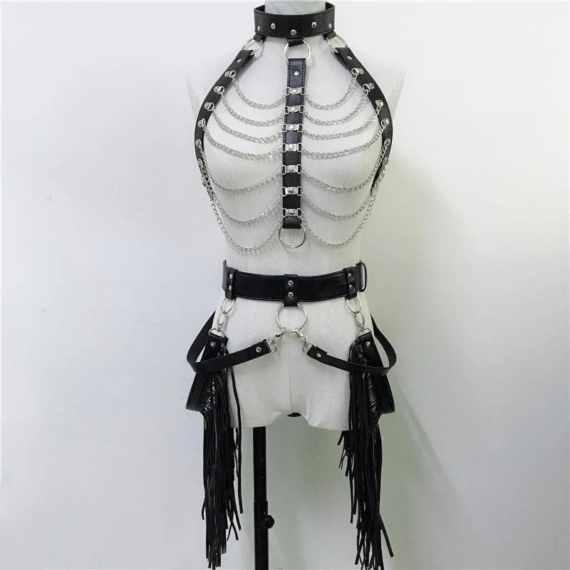 Женский кожаный костюм Goth, черный комплект из 2 предметов, многослойный бюстгальтер с цепочкой и длинными подвязками с кисточками и ремнями,...
Женский кожаный костюм Goth, черный комплект из 2 предметов, многослойный бюстгальтер с цепочкой и длинными подвязками с кисточками и ремнями,...