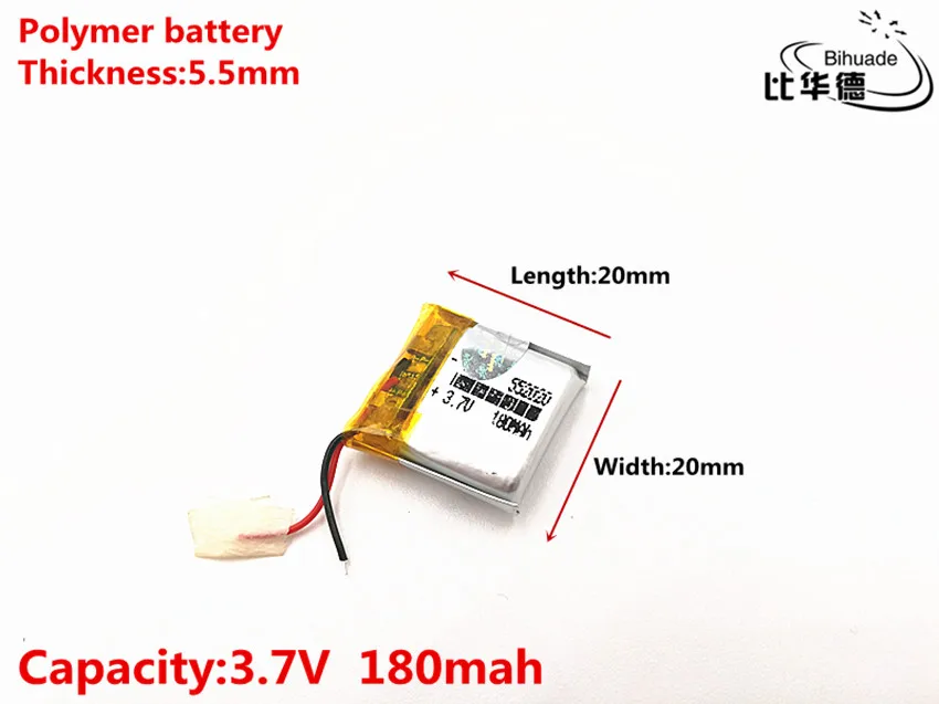 3,7 V 180mAH 552020 литий-ионный/литий-ионный перезаряжаемый аккумулятор для DVR,GPS,mp3,mp4
3,7 V 180mAH 552020 литий-ионный/литий-ионный перезаряжаемый аккумулятор для DVR,GPS,mp3,mp4