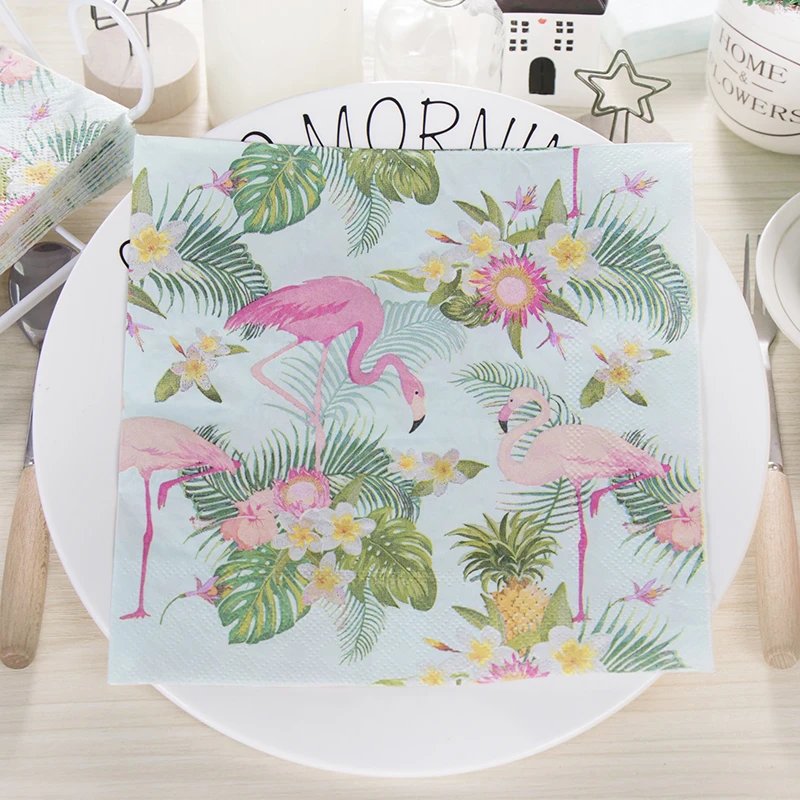 Зеленый Фламинго пальмовый лист цветы бумажные салфетки кафе вечерние для