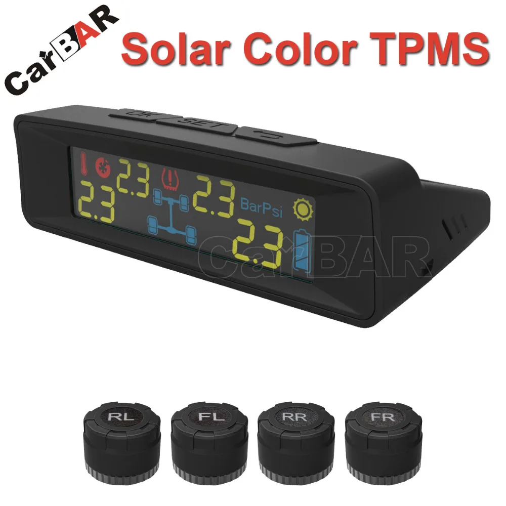 Solar Colorfull Screen Display TPMS with External Sensor Support High Low Pressure Temperature Fast Leakage Alarm CARBAR
Solar Colorfull Screen Display TPMS with External Sensor Support High Low Pressure Temperature Fast Leakage Alarm CARBAR