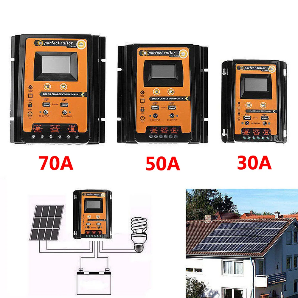 Solar Charger Controller Automatic Identification Voltage Dual USB Solar Panel Battery Regulator LCD Display 30/50/70A
Solar Charger Controller Automatic Identification Voltage Dual USB Solar Panel Battery Regulator LCD Display 30/50/70A