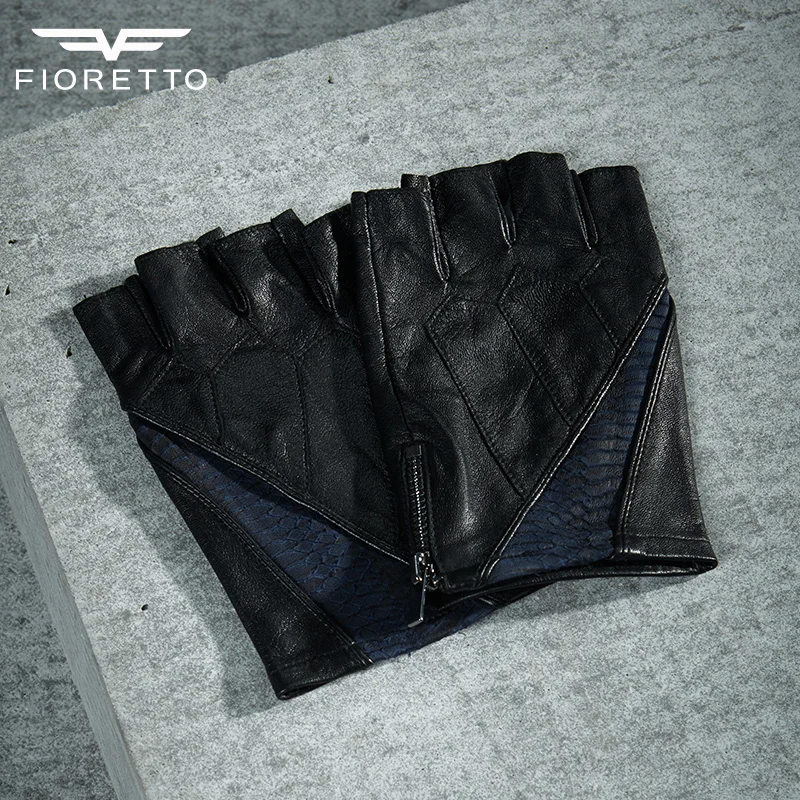 Перчатки Fioretto мужские из натуральной кожи модные брендовые митенки без пальцев