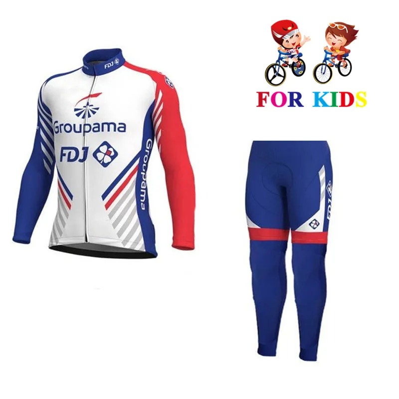 Новый FDJ Pro Team 2018 Детский комплект из Джерси для велоспорта с длинными рукавами