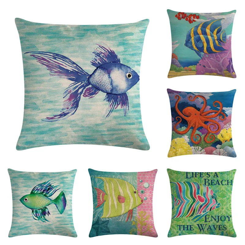 Cartoon Marine life Fish Turtle Cushion Cover 45*45cm Cotton Linen Wedding Decor Throw Pillowcase 1 Side Print Cojine
Cartoon Marine life Fish Turtle Cushion Cover 45*45cm Cotton Linen Wedding Decor Throw Pillowcase 1 Side Print Cojine