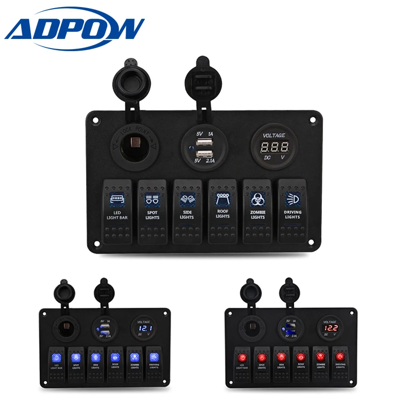 ADPOW Car-Styling 12V 24V Waterproof Boat Marine 6 Gang LED Rocker Switch Panel Circuit Breaker
ADPOW Car-Styling 12V 24V Waterproof Boat Marine 6 Gang LED Rocker Switch Panel Circuit Breaker