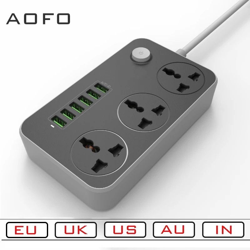 Блок питания с 3 гнездами и 6 usb портами универсальная штепсельная вилка EU AU US UK